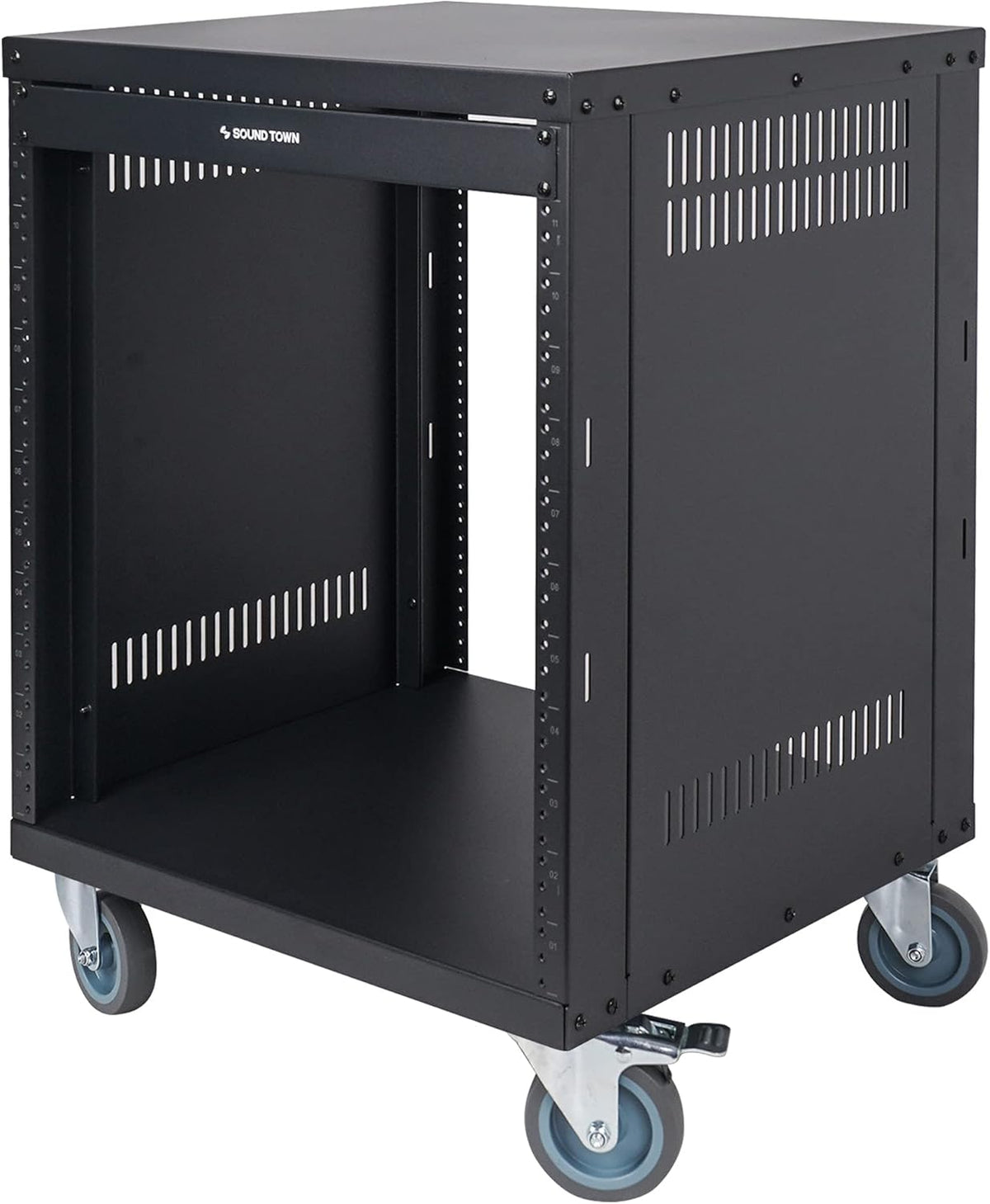 12U Universal Steel Rack with 3 Locking Casters and Vented Side Panels L295679