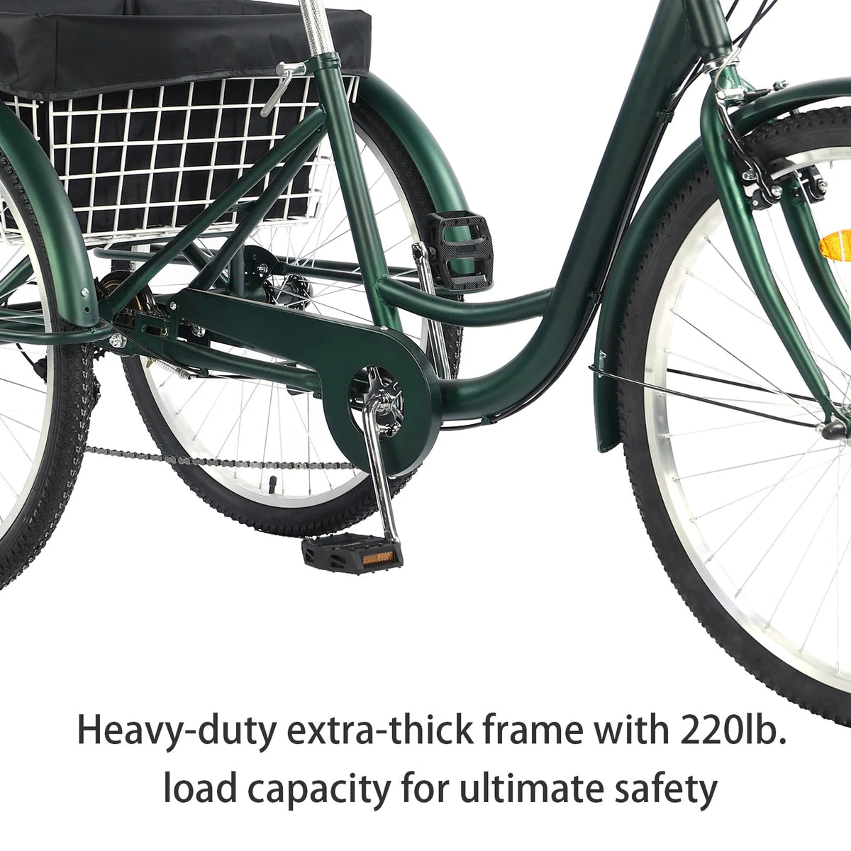 Green 26 Wheels 7-Speed Adult Tricycle with Basket L539