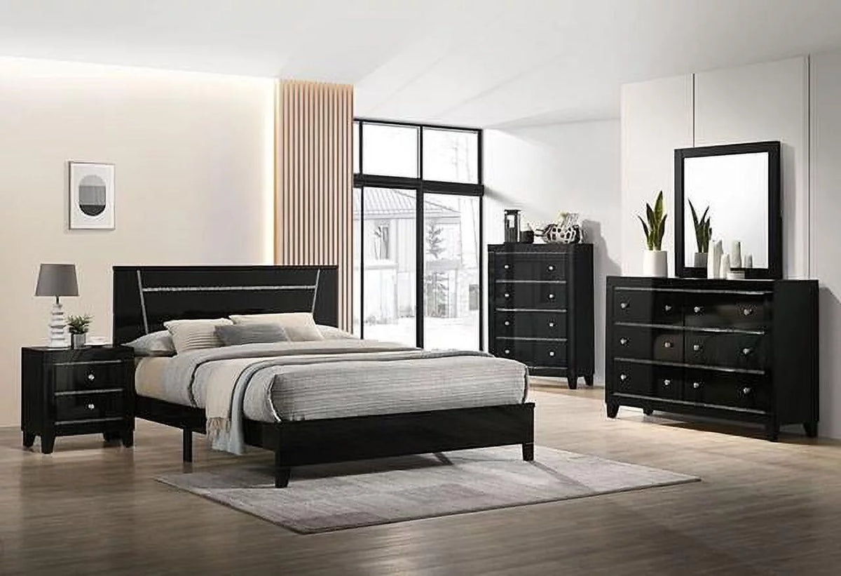 Black 5pcs Queen Solid Wood Bedroom Set P701685