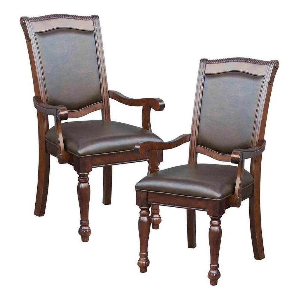 Brown Cherry Wood Dining Arm Chair Set of 2 F1075