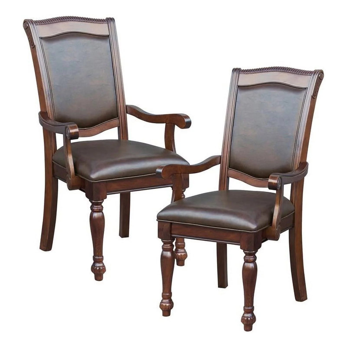 Brown Cherry Wood Dining Arm Chair Set of 2 F1075