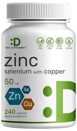 Zinc 50mg with Selenium 200mcg + Copper, 240 Capsules, 3 in 1 Mineral Formula J6410