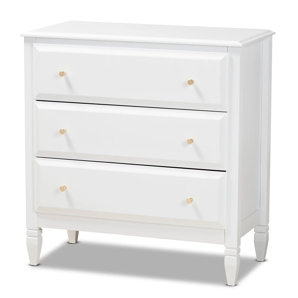 White 3-Drawer Wood Bedroom Chest D133