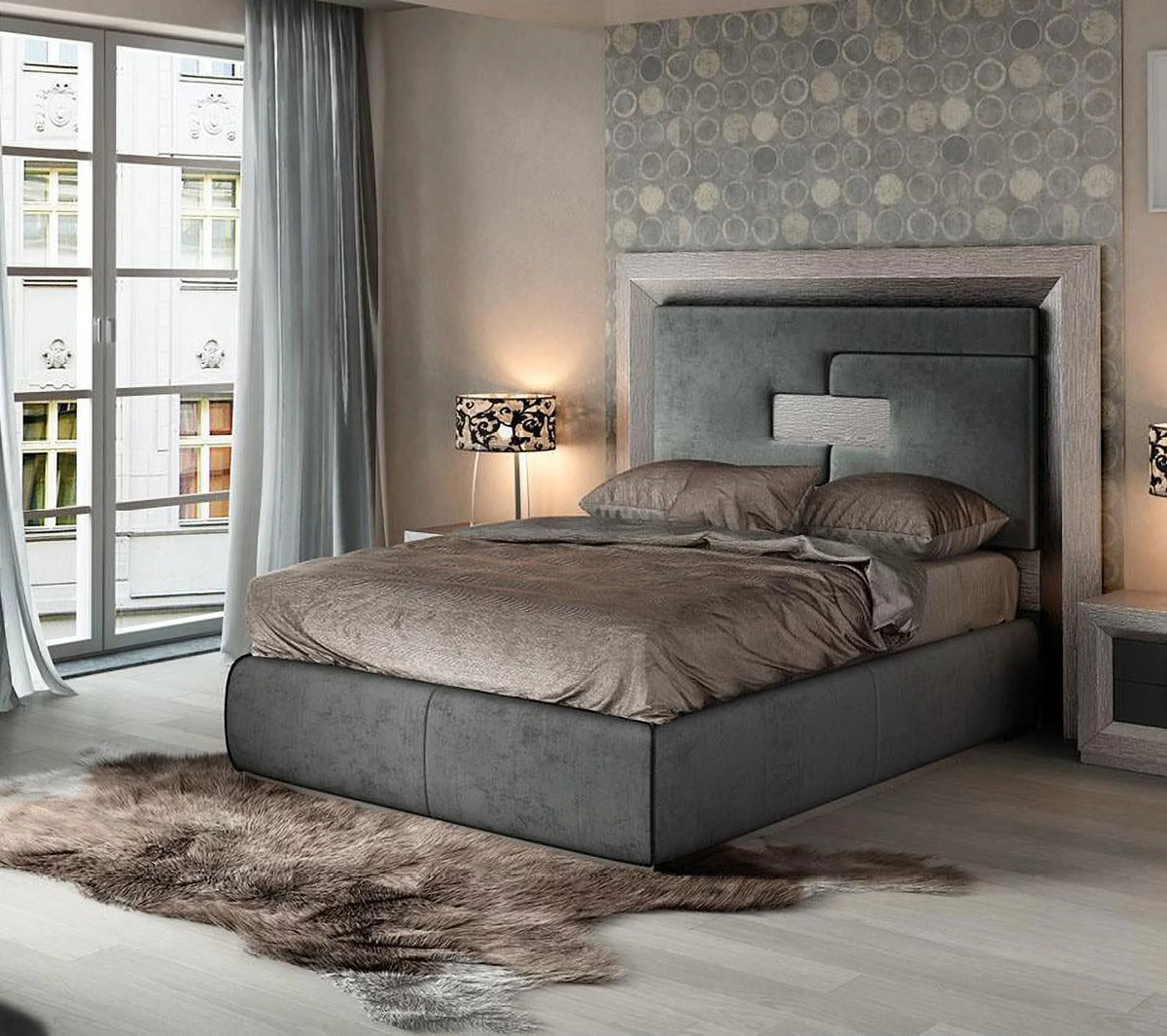 Gray High Headboard Queen Bed K9370