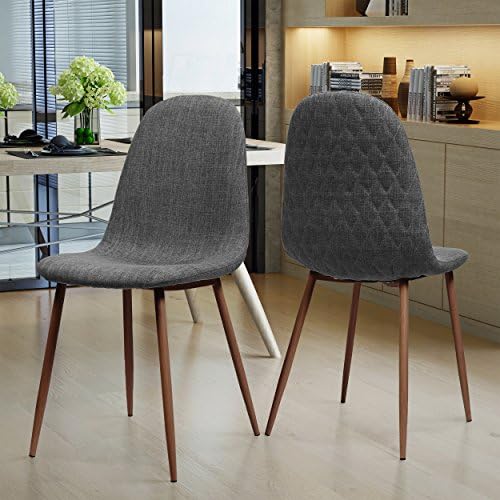 Mid Century Light Grey Fabric Dining Chairs with Dark Walnut Wood Legs (Set of 2) J668079