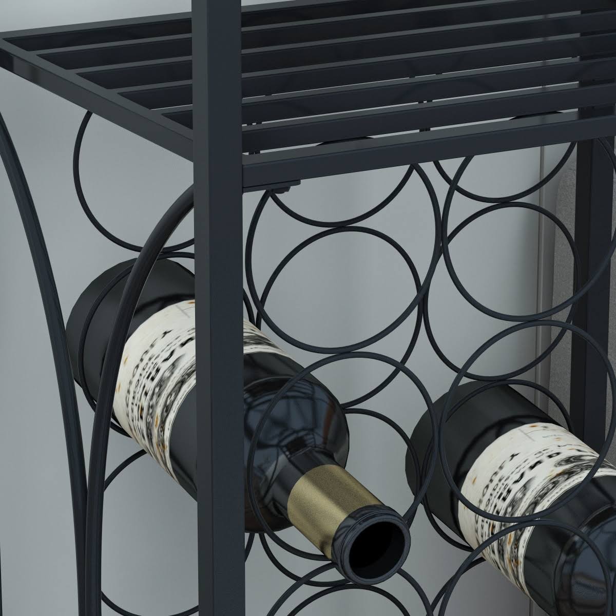 2-Tier Mobile Wine Bar Cart with Wine Rack and Glass Holder D439