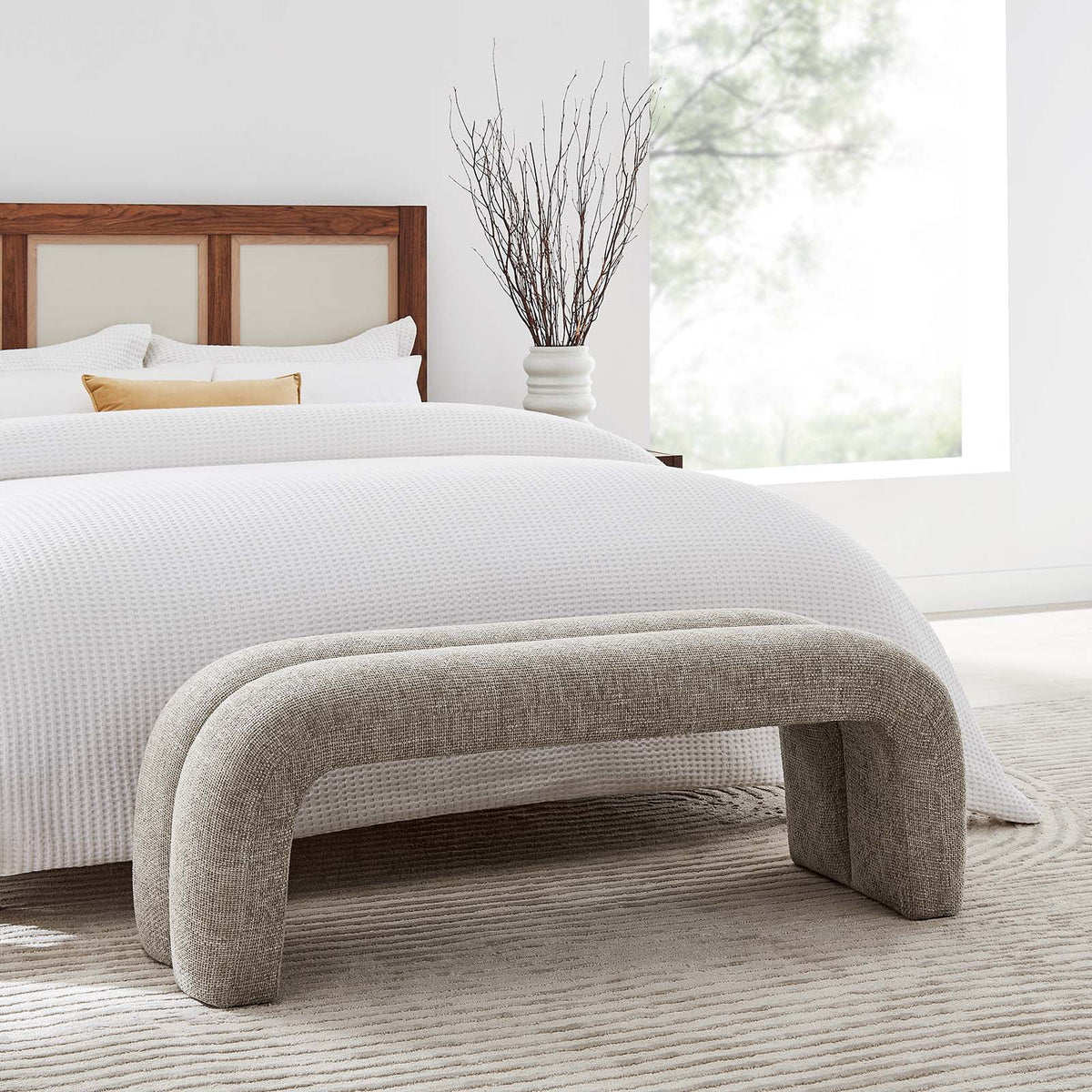Khaki Chenille Upholstered Accent Bench E8388