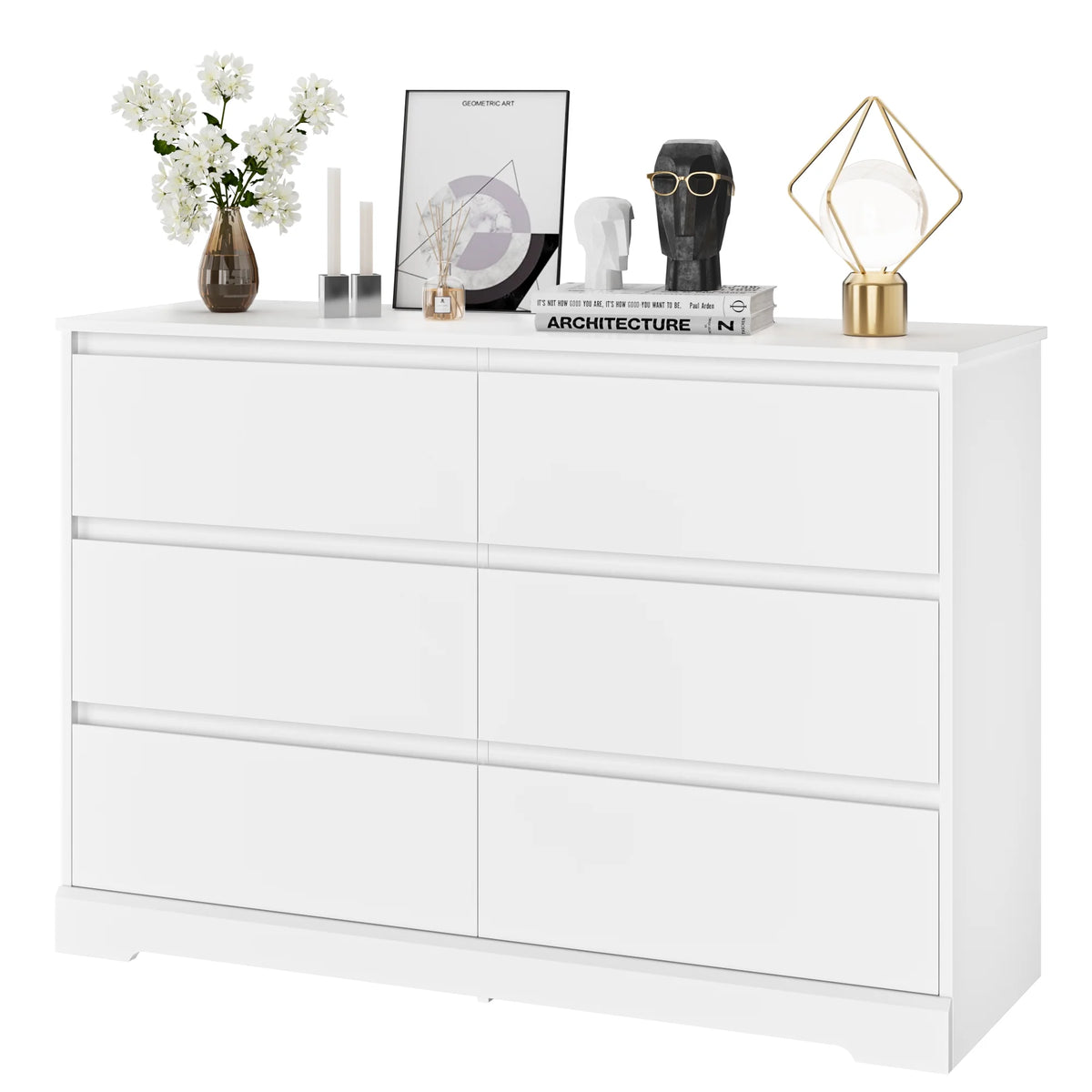 White 6 Drawer Wood Dresser V12241