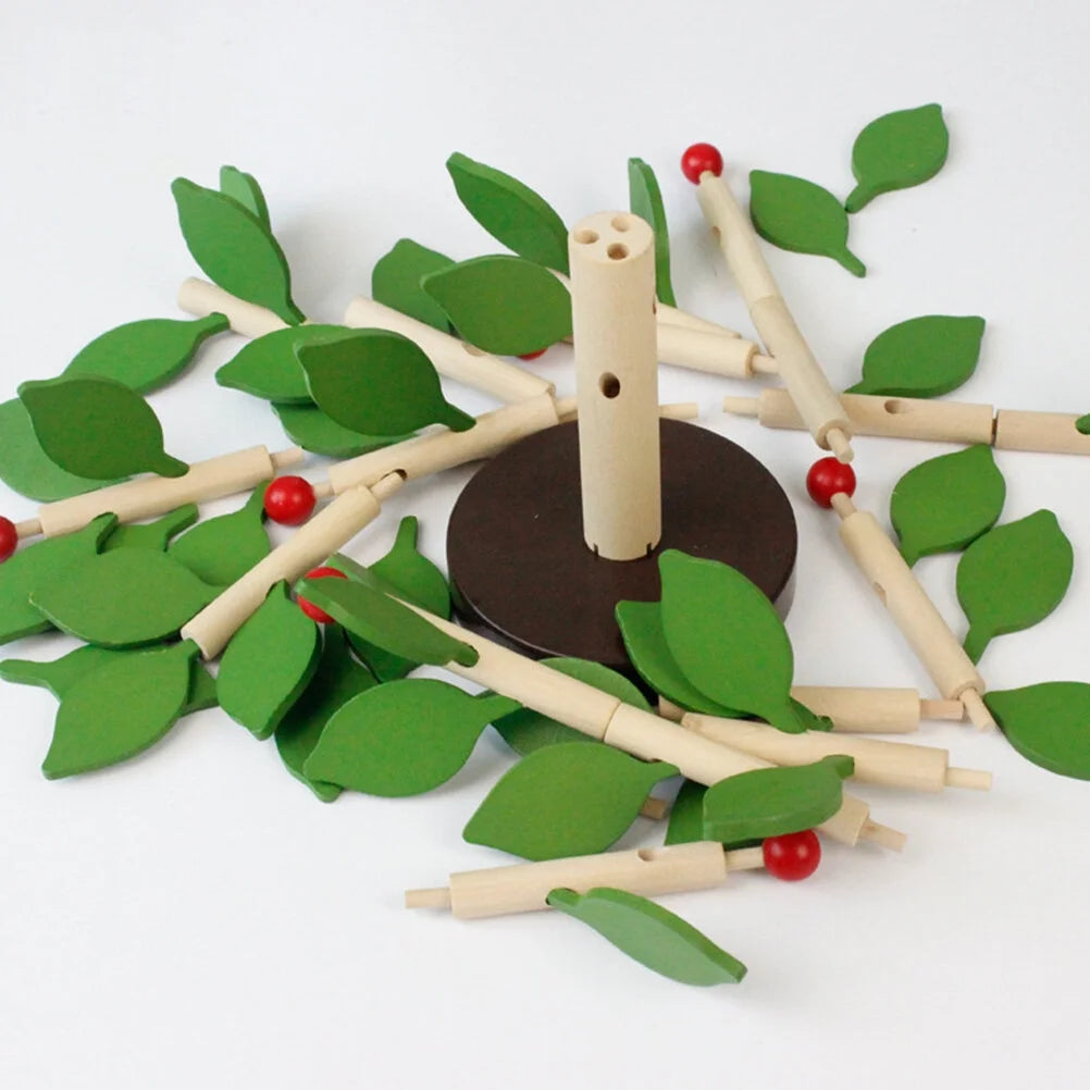 Wooden Tree Blocks Building Set with Leaves (Green) V47779
