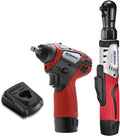 12V Cordless Li-ion 3/8” Brushless Ratchet Wrench & Impact Wrench Combo Tool Kit S4719