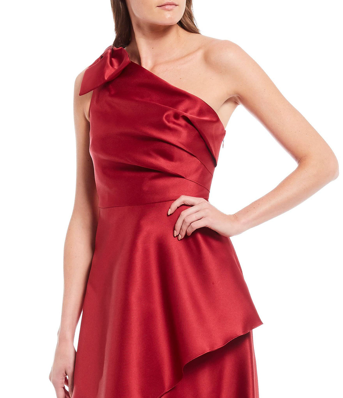 One Shoulder Bow Asymmetrical Hi-Low Gown F926254
