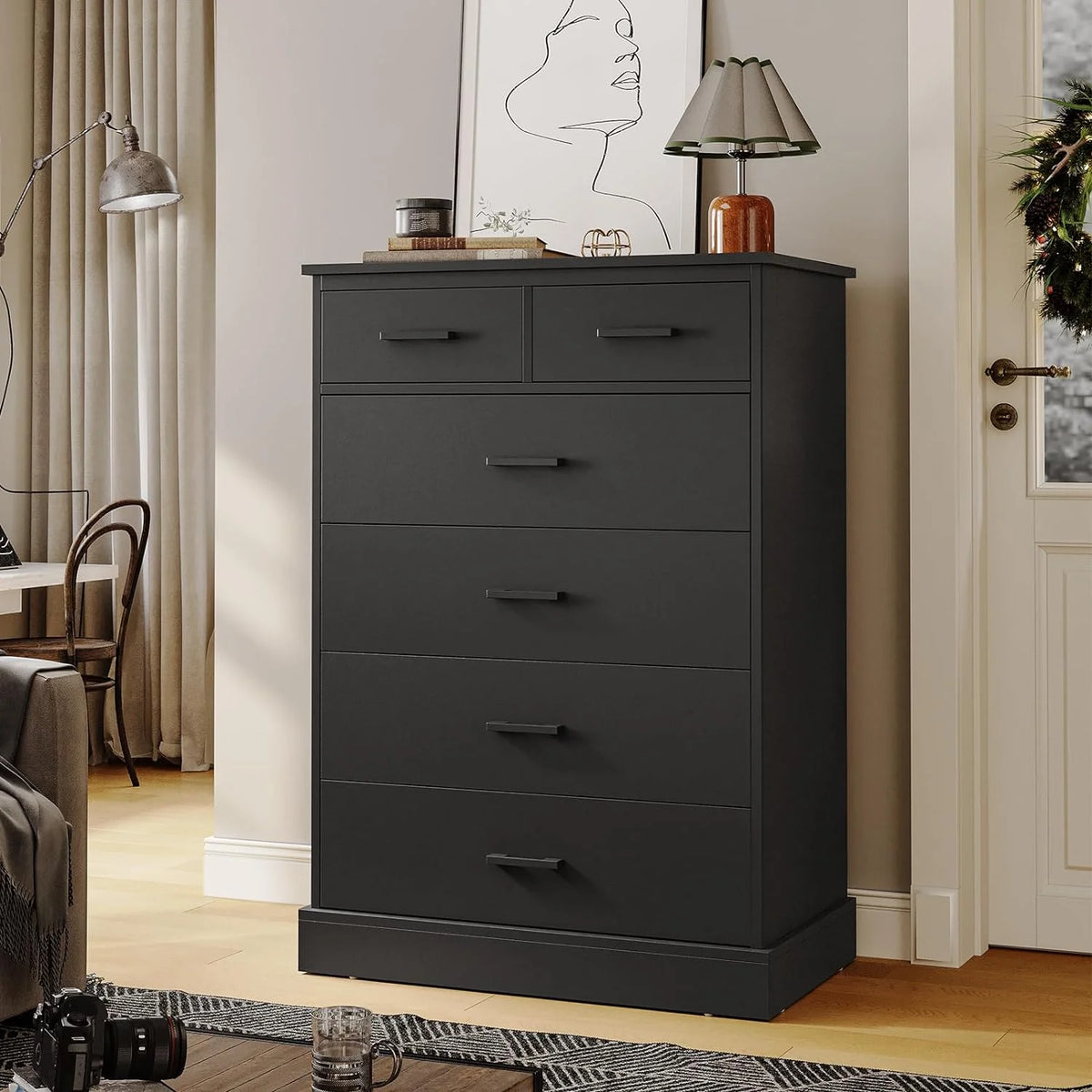 Black 6 Drawer Wood Dresser J21905
