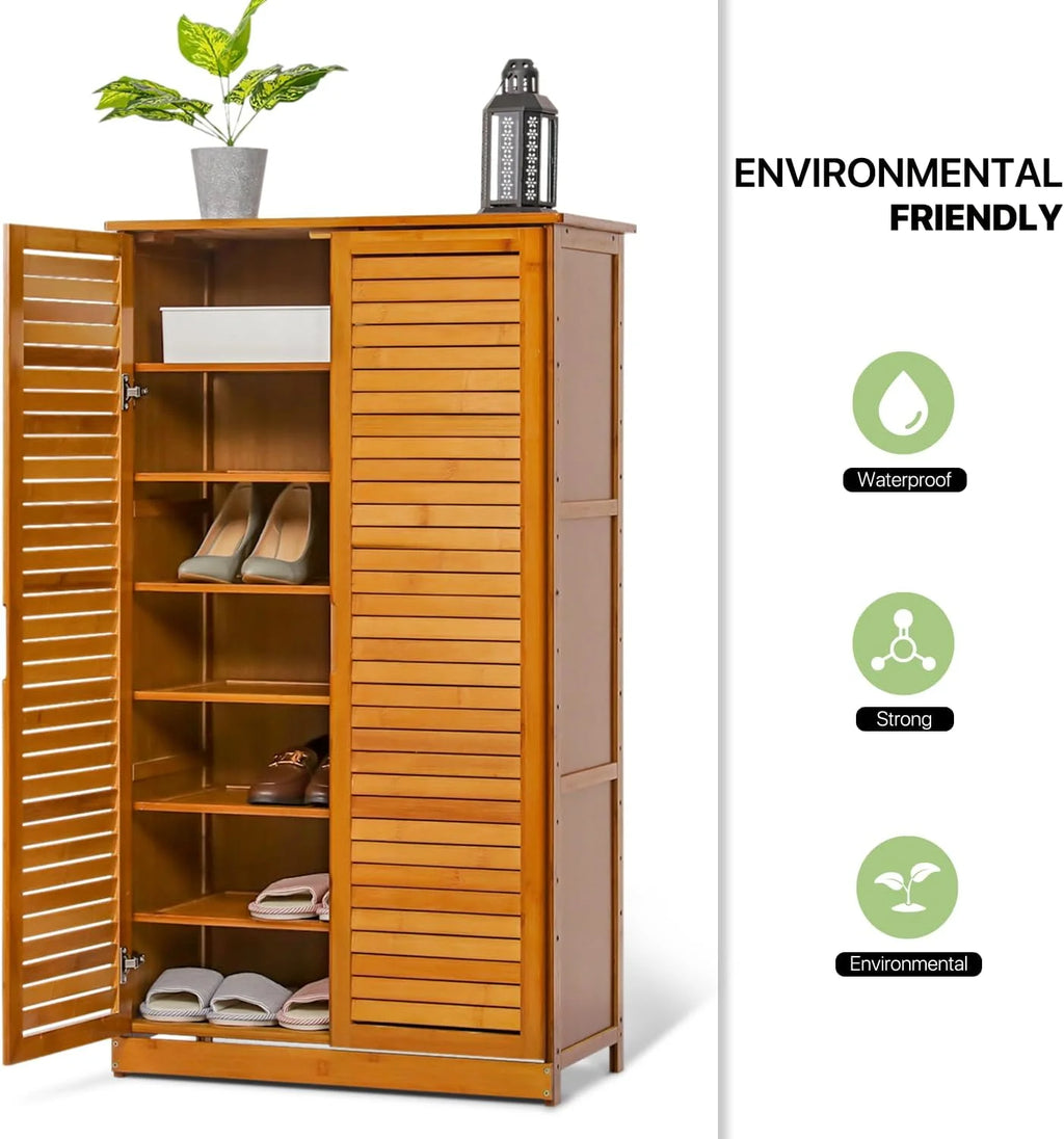 Tall Bamboo Shoe Storage Cabinet with Double Shutter Doors B7818