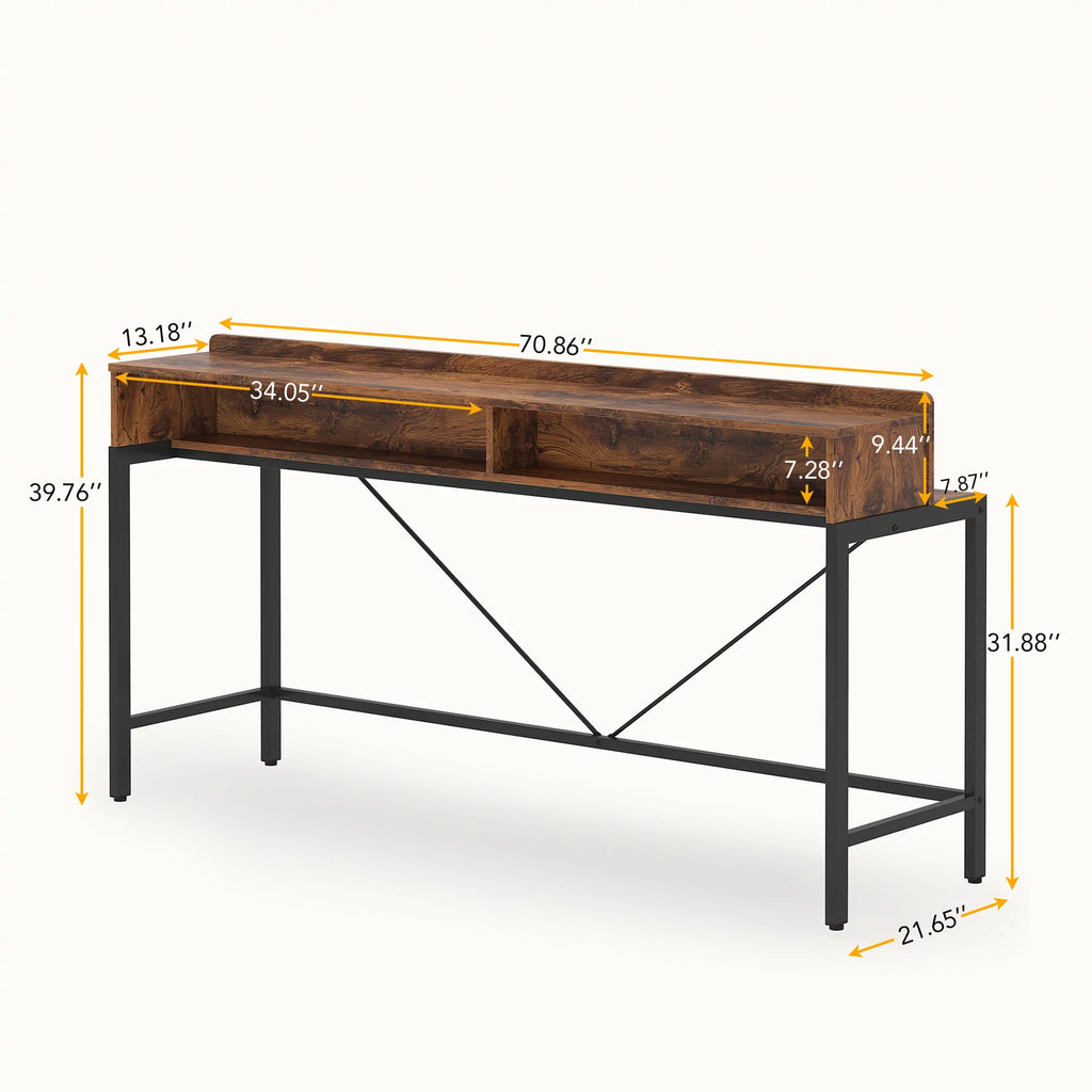 70.87 Inches Long 2-Tier Wood Console Table with Storage Shelves U6398