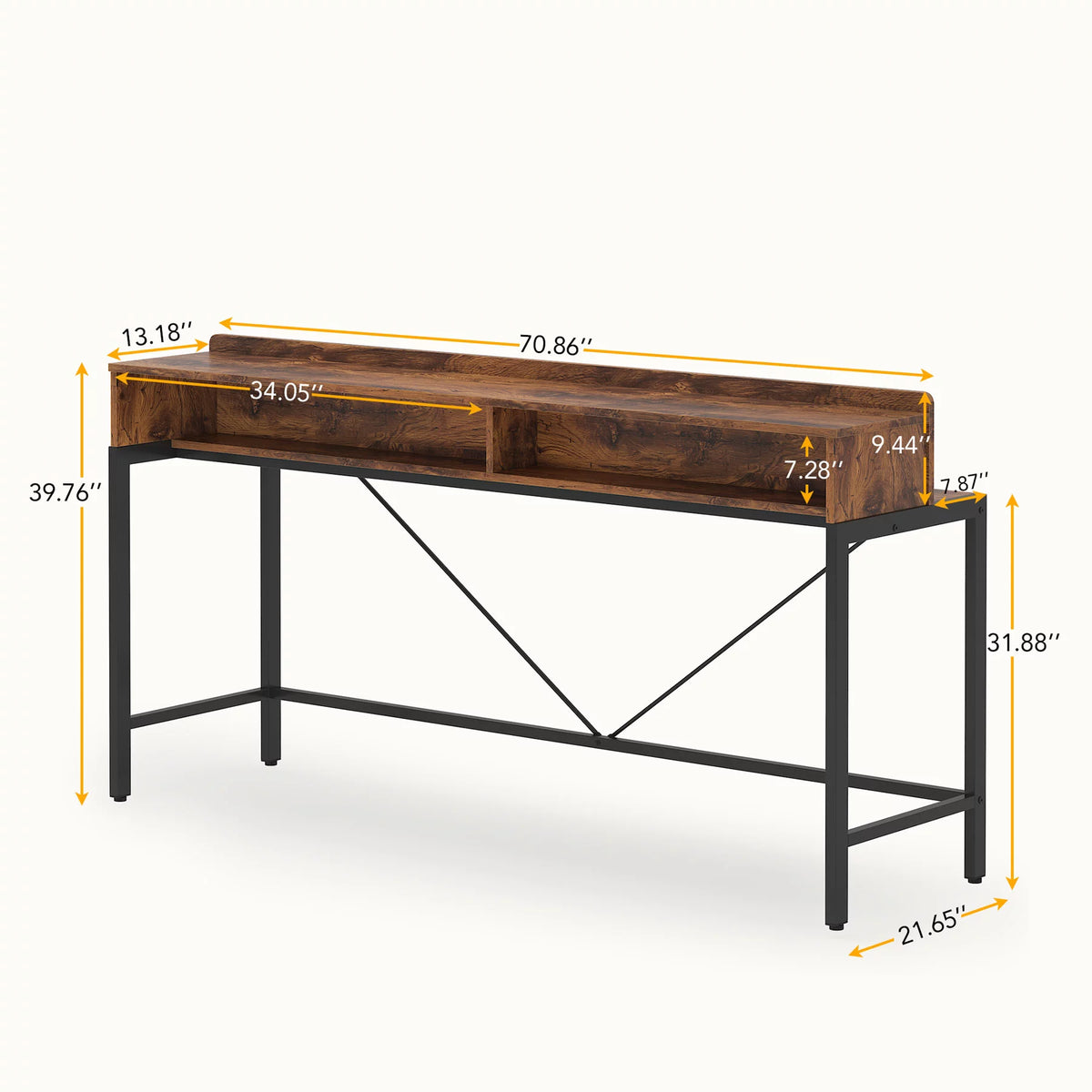 70.87 Inches Long 2-Tier Wood Console Table with Storage Shelves U6398
