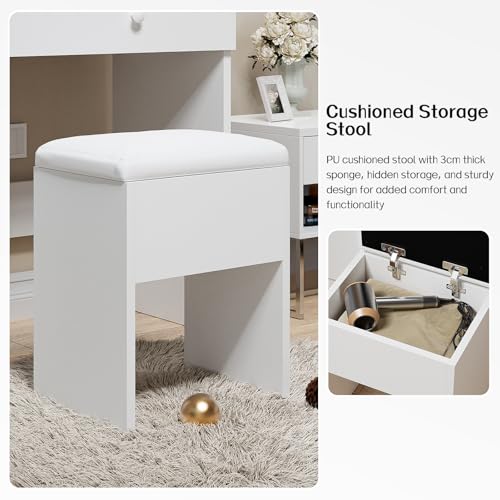 White Vanity Desk with Mirror and Lights A96543