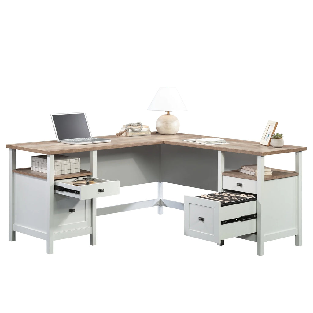 L-Shaped White Engineered Wood Desk H44038