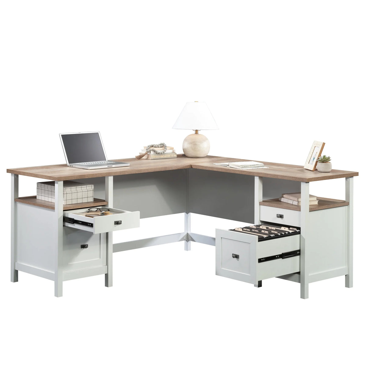 L-Shaped White Engineered Wood Desk H44038