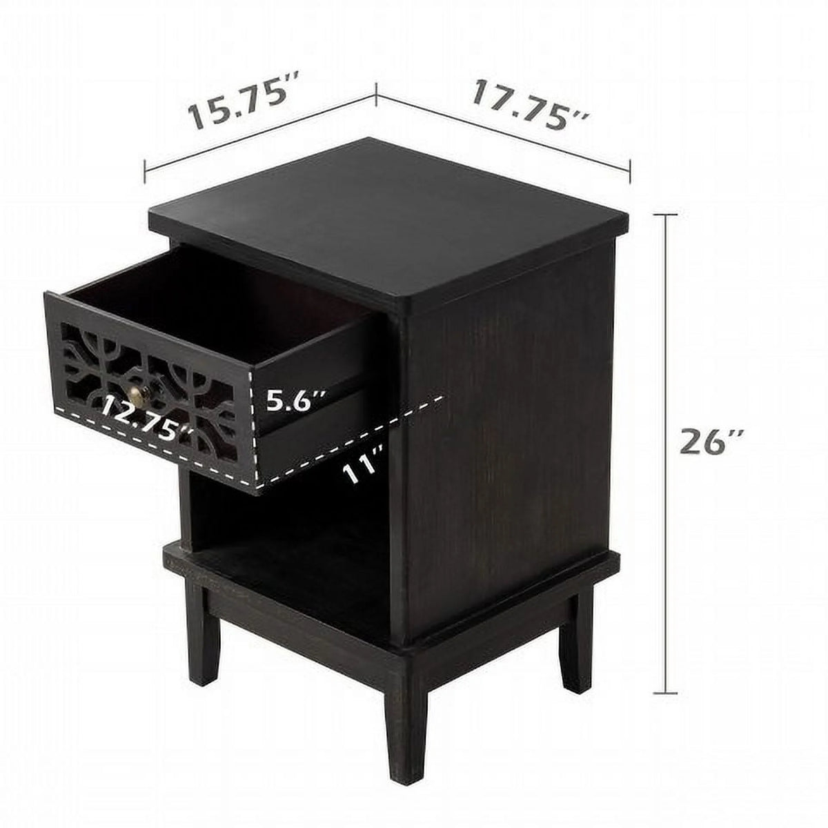 Distressed Black Solid Fir Nightstand O45036