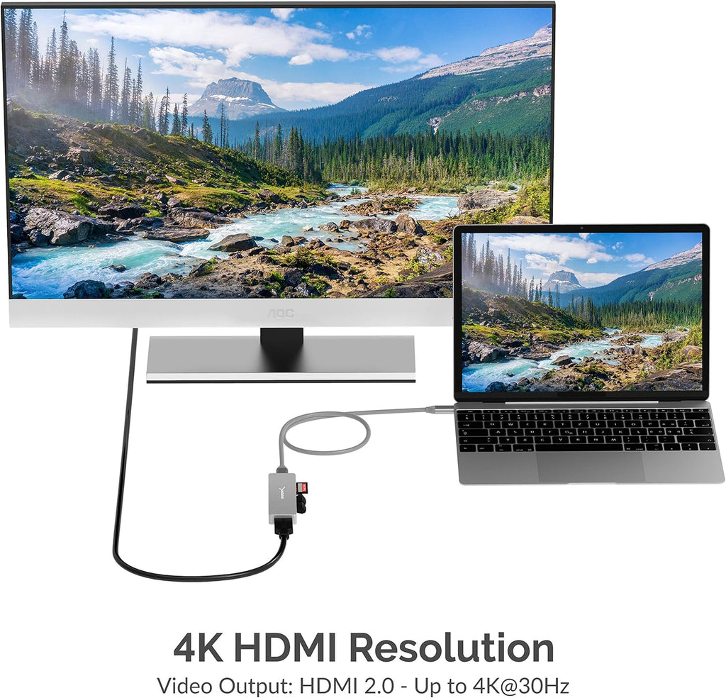 5 in 1 USB C Multi-Port HUB with SD & Micro SD Card-Reader, HDMI 2.0 Port, 2 x USB 3.0 Ports J660
