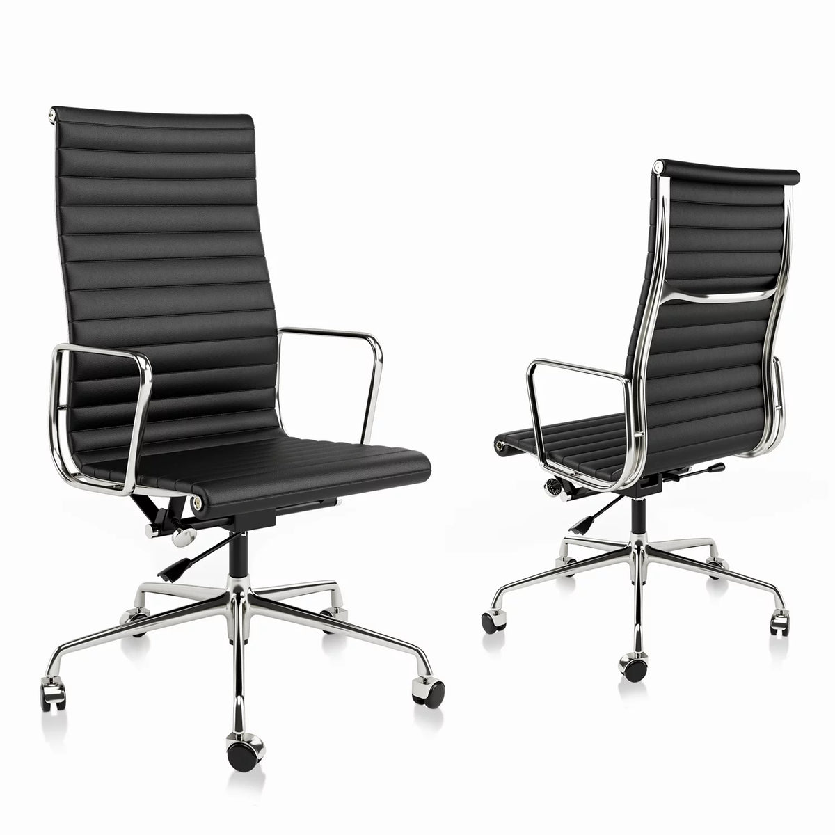 Black Ergonomic Leather Office Chair with Lumbar Support J71388