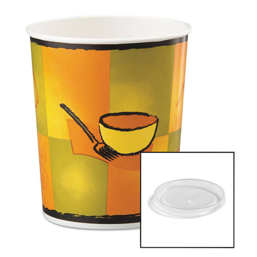 32 oz Double-Wall Poly Paper Soup Cup with Plastic Lid - 250/Case U12546