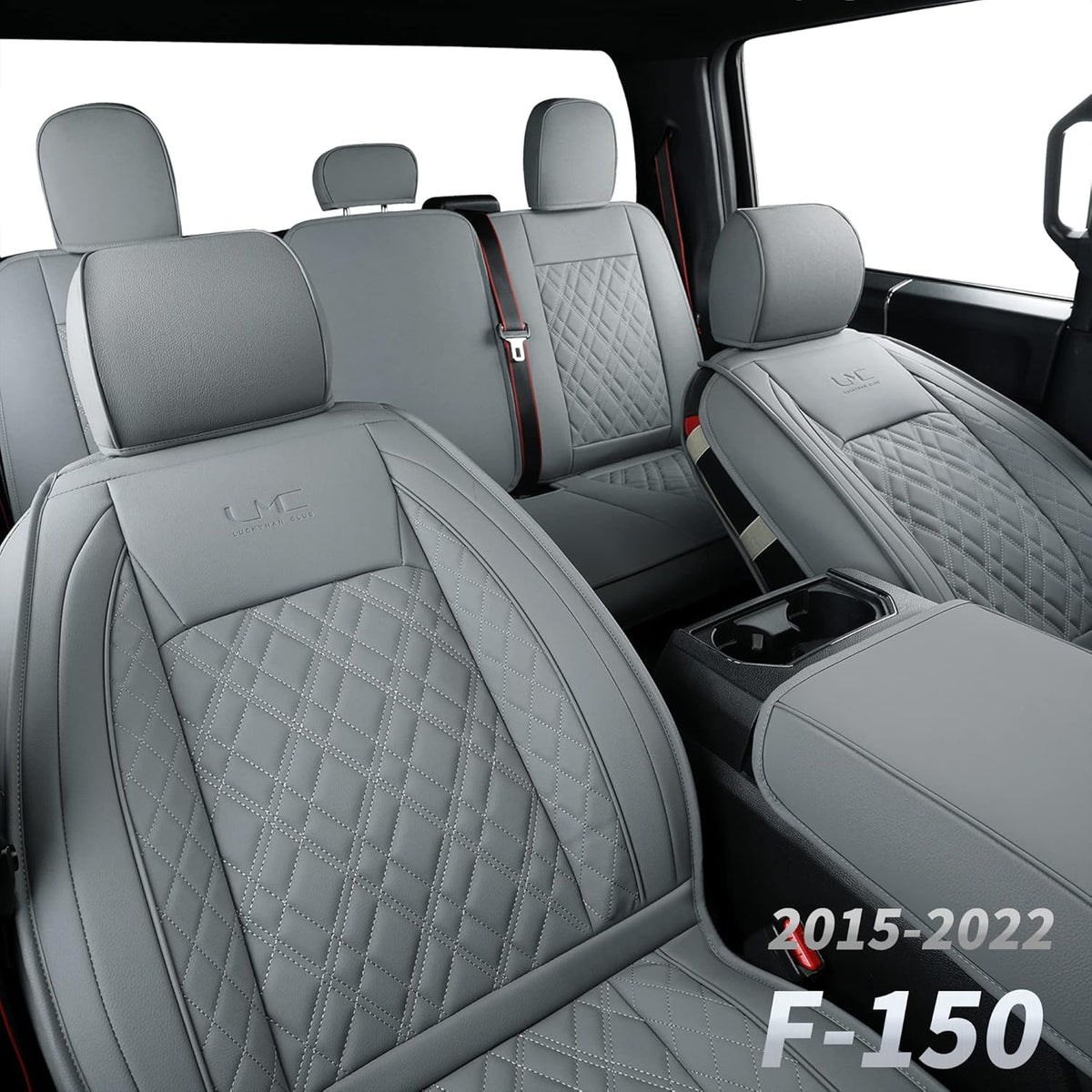 Faux Leather Seat Covers Full Set Gray W3517