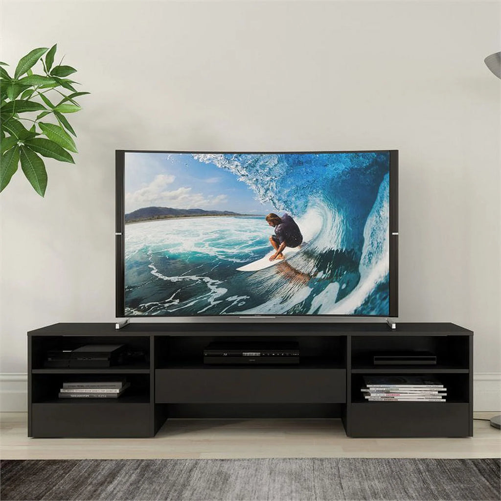 Rustic Wood TV Stand with 1 Drawer in Black D346773