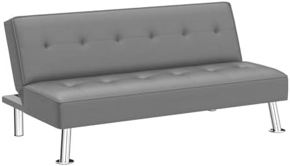 Black Faux Leather Convertible Futon Sleeper Bed T129863