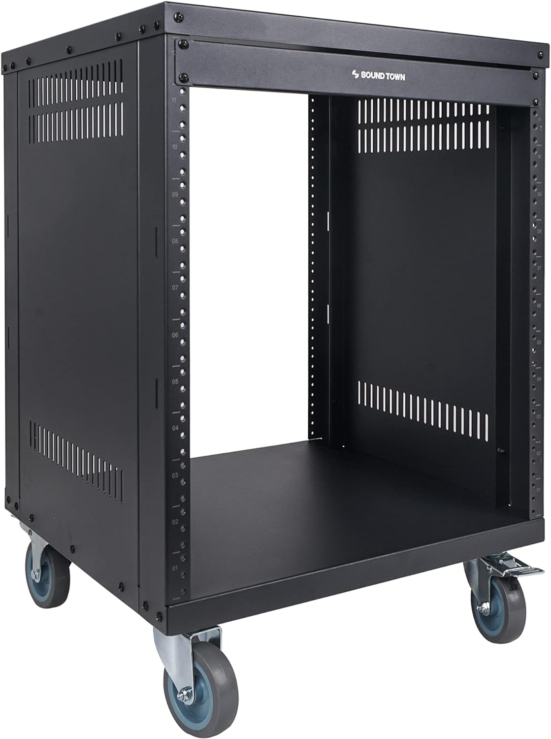 12U Universal Steel Rack with 3 Locking Casters and Vented Side Panels L295679