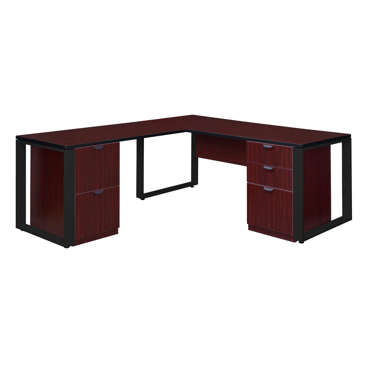 66 x 30 in. Double Laminate Pedestal L-Desk with 48 in. Return, Mahogany & Black F7021