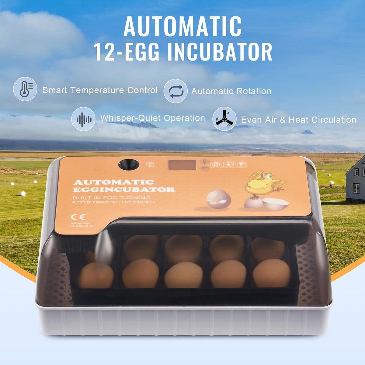 9-35 Eggs Fully Automatic Egg Incubator with LED Candler, Pack of 2 D562