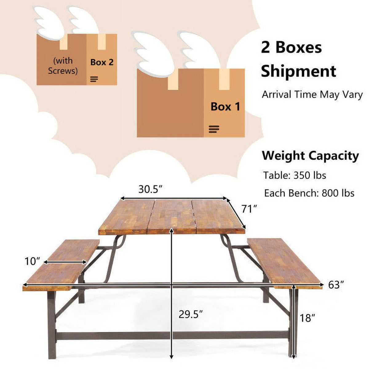 6-Person Outdoor Picnic Table and Bench Set K83878
