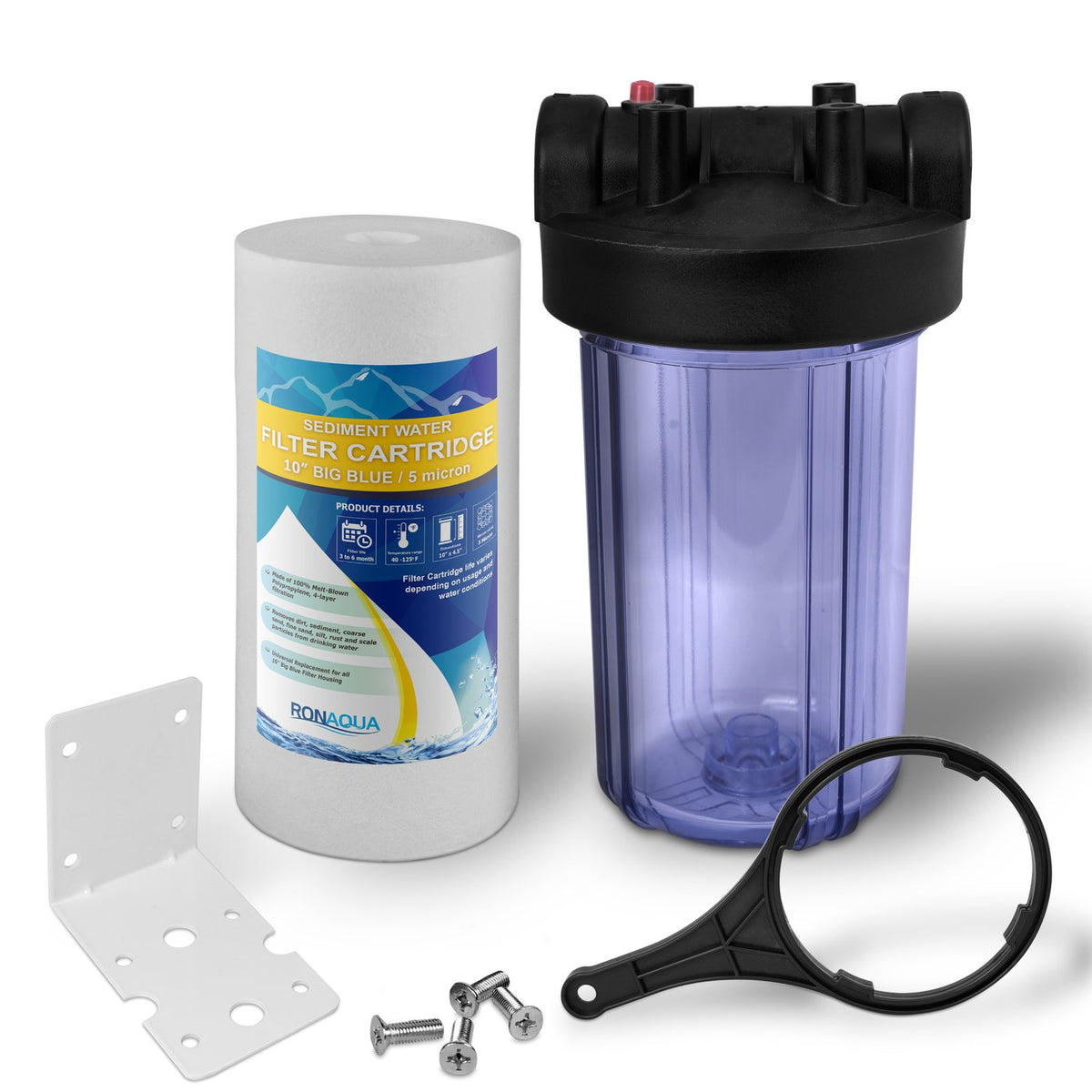 10 Inches Transparent Blue Housing with 1” Inlet/Outlet Brass Port & 5 Micron Sediment Water Filter Cartridge I621