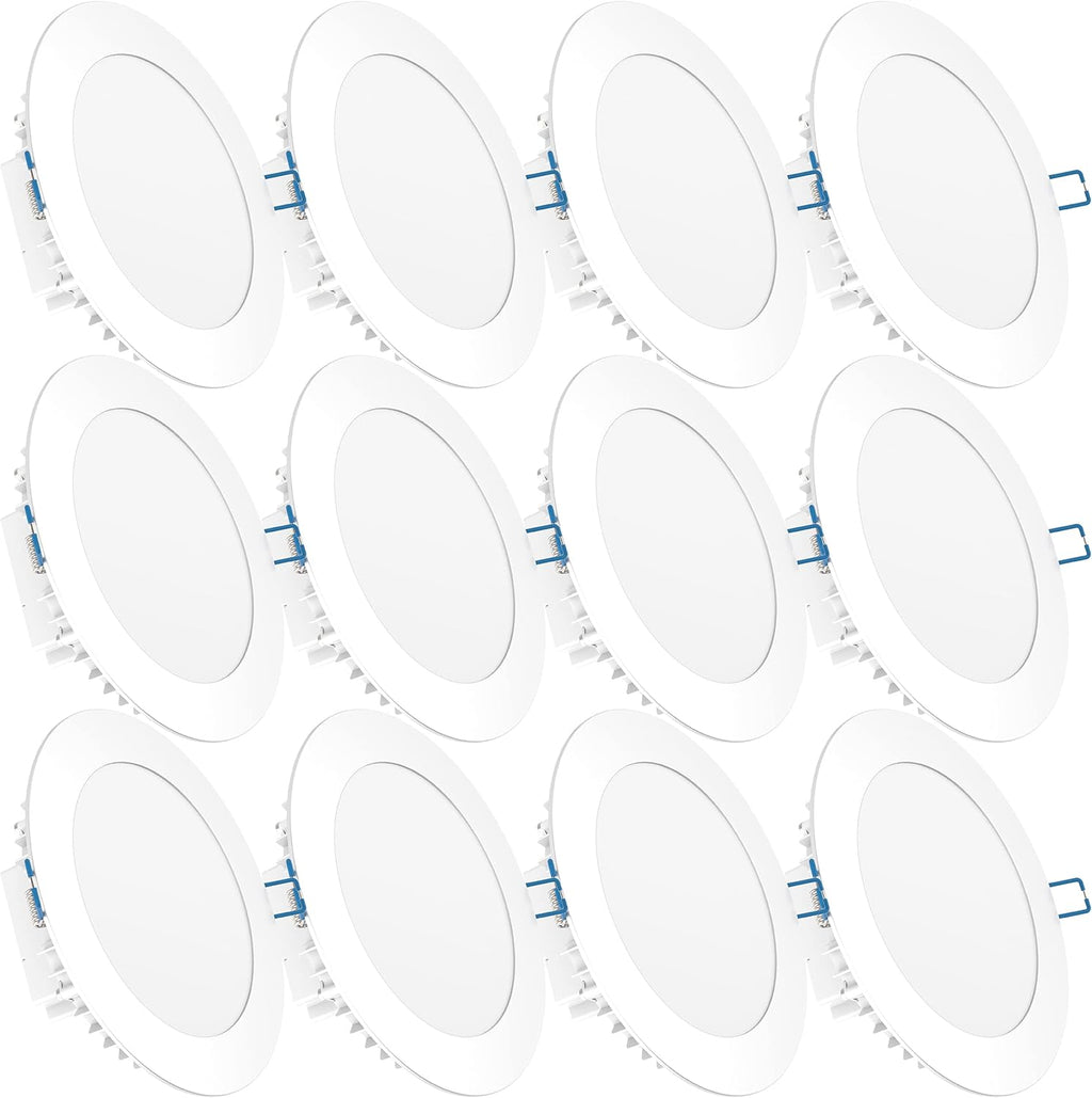 12 Pack 6 Inch Ultra Thin LED Recessed Ceiling Lights, 2700K Soft White, 14W Equivalent 100W, 850 LM Damp Rated Dimmable Y8002