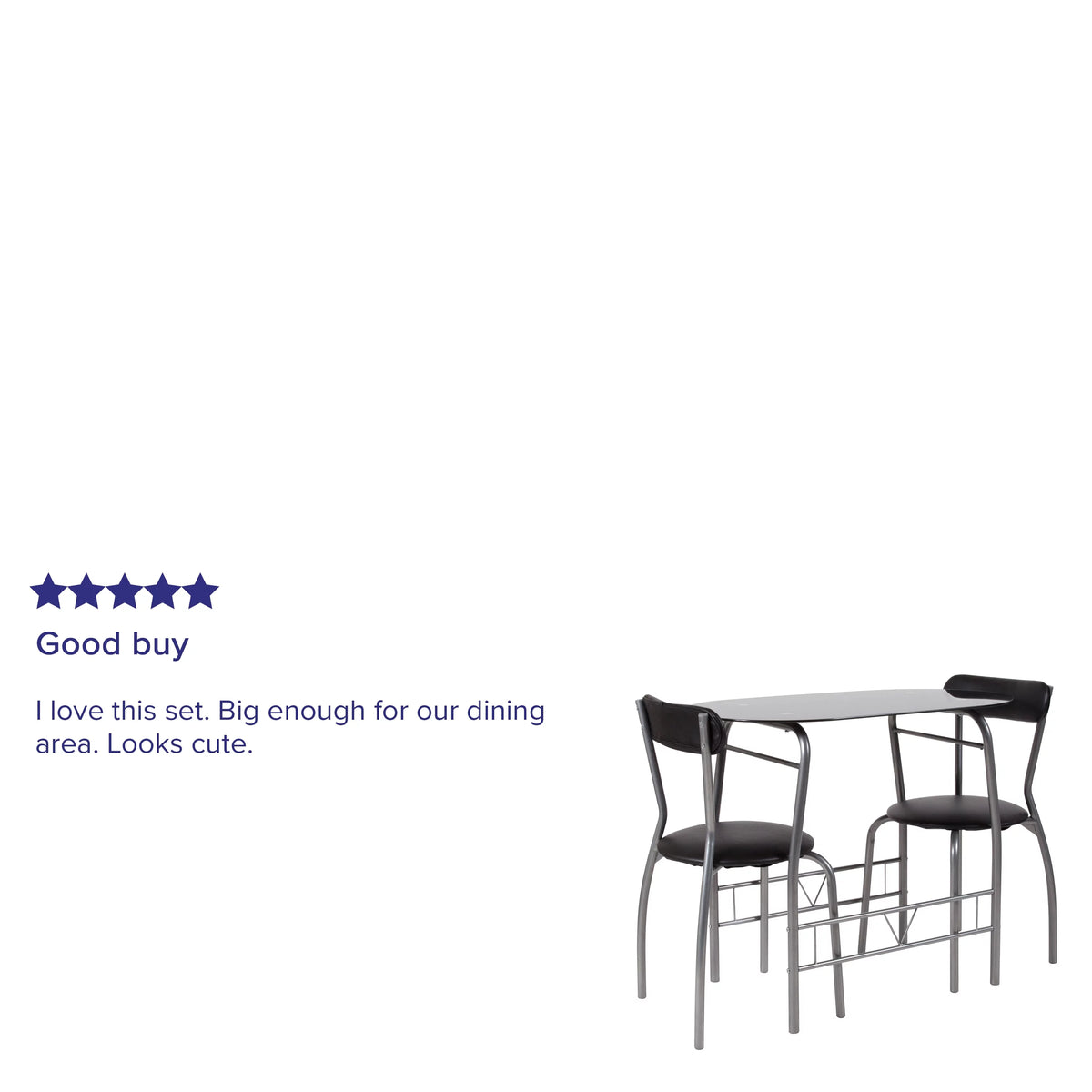3 Piece Bistro Set with Black Glass Top Table and Black Vinyl Chairs G9430