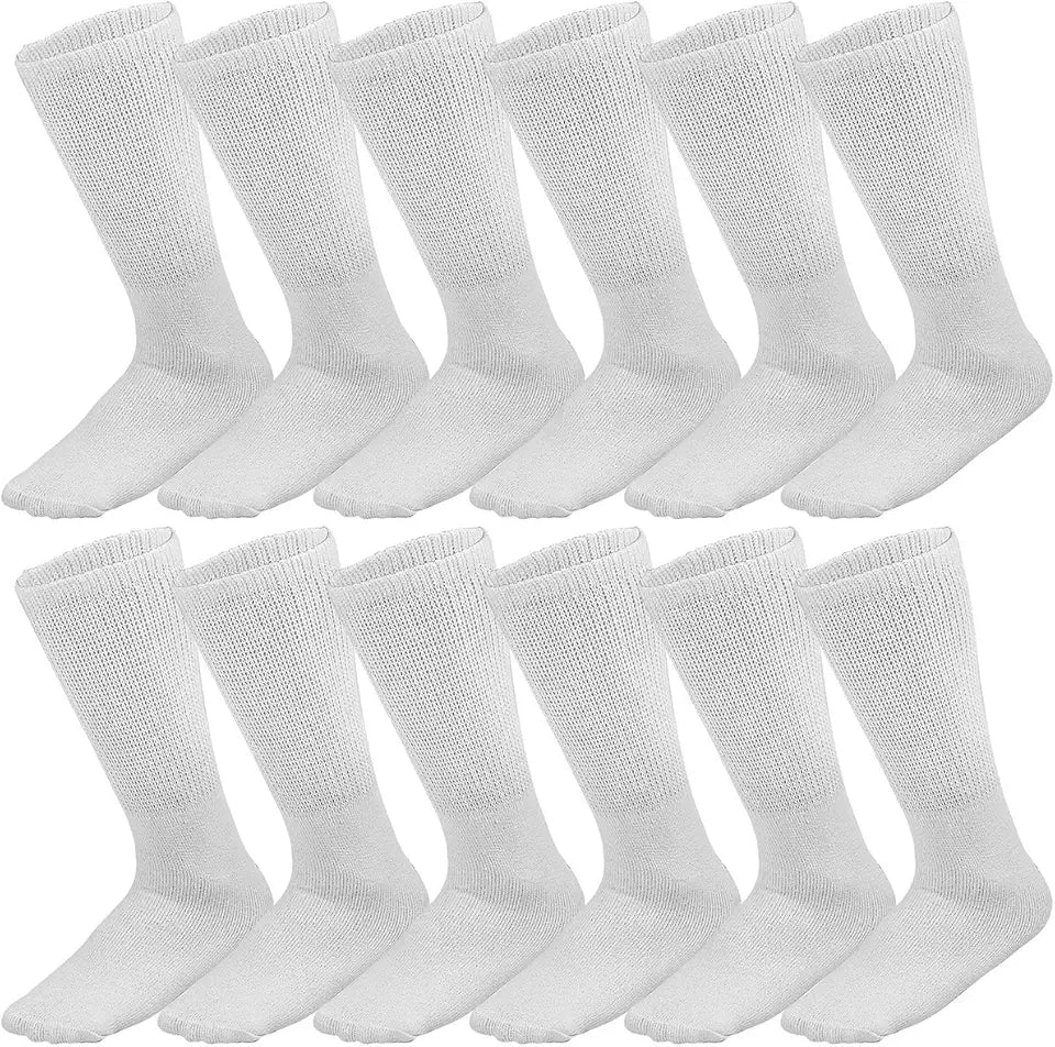 12-Pack Crew Length Diabetic and Circulatory Non Binding Socks T434369