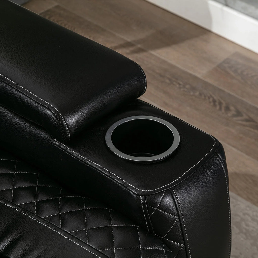 Oversized Faux Leather Home Theater Seating with Cup Holder Black E3353