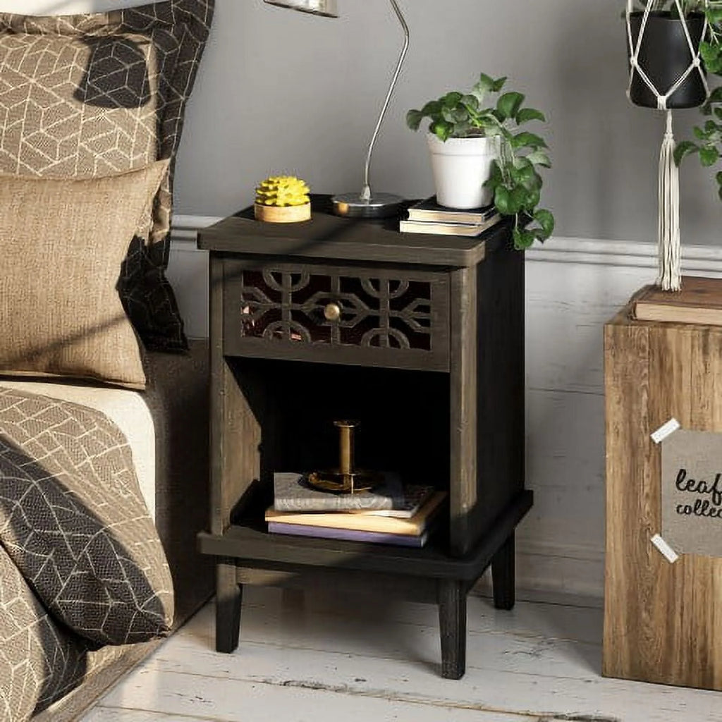 Distressed Black Solid Fir Nightstand O45036