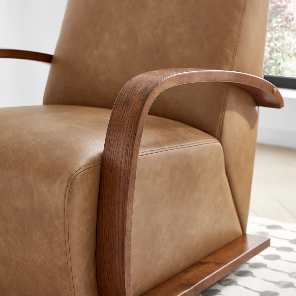 Cognac Brown & Walnut Swivel Accent Chair with U-shaped Wood Arm L198703