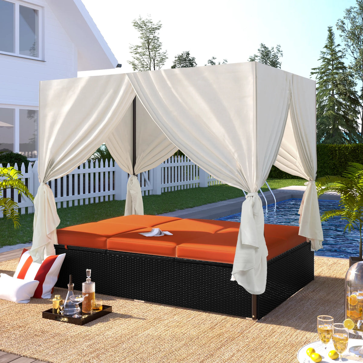 Outdoor Patio Wicker Sunbed Daybed with Cushions T735