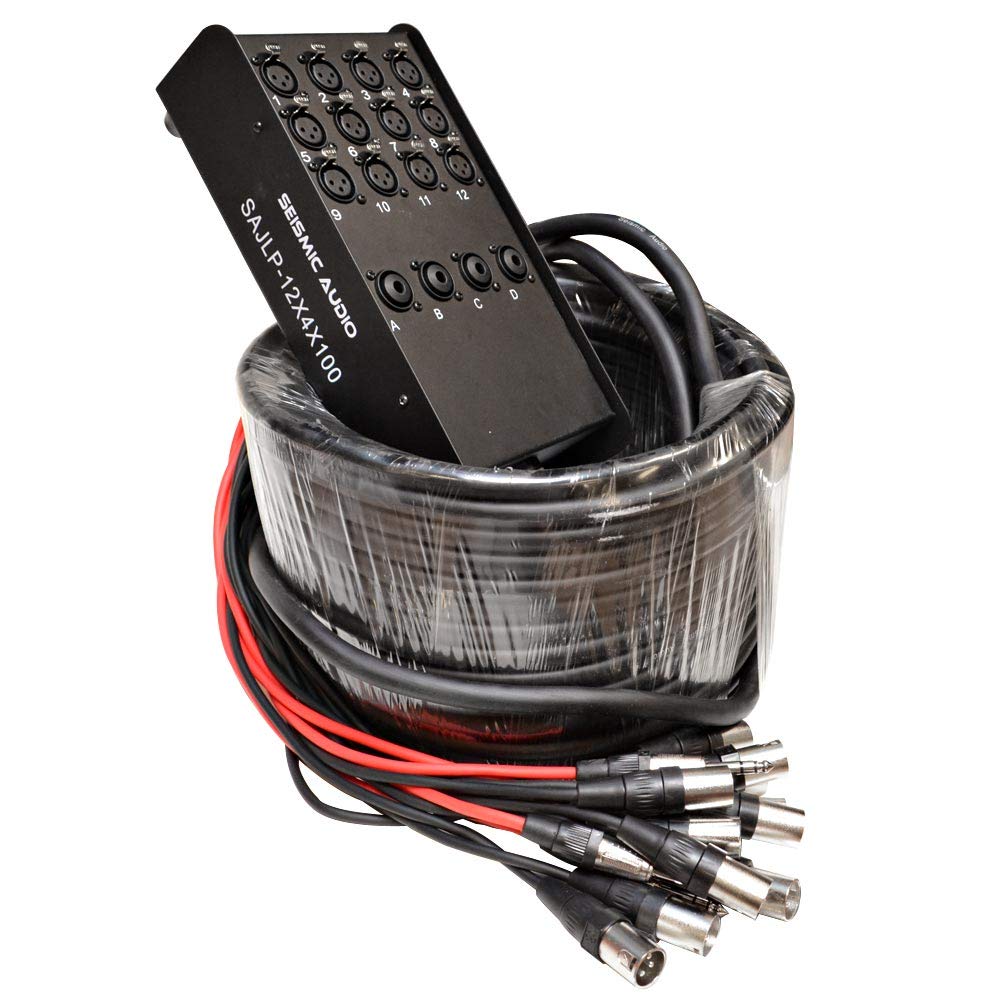 12 Channel 100 Foot XLR Low Profile Snake Cable with 4 TRS Returns S374535