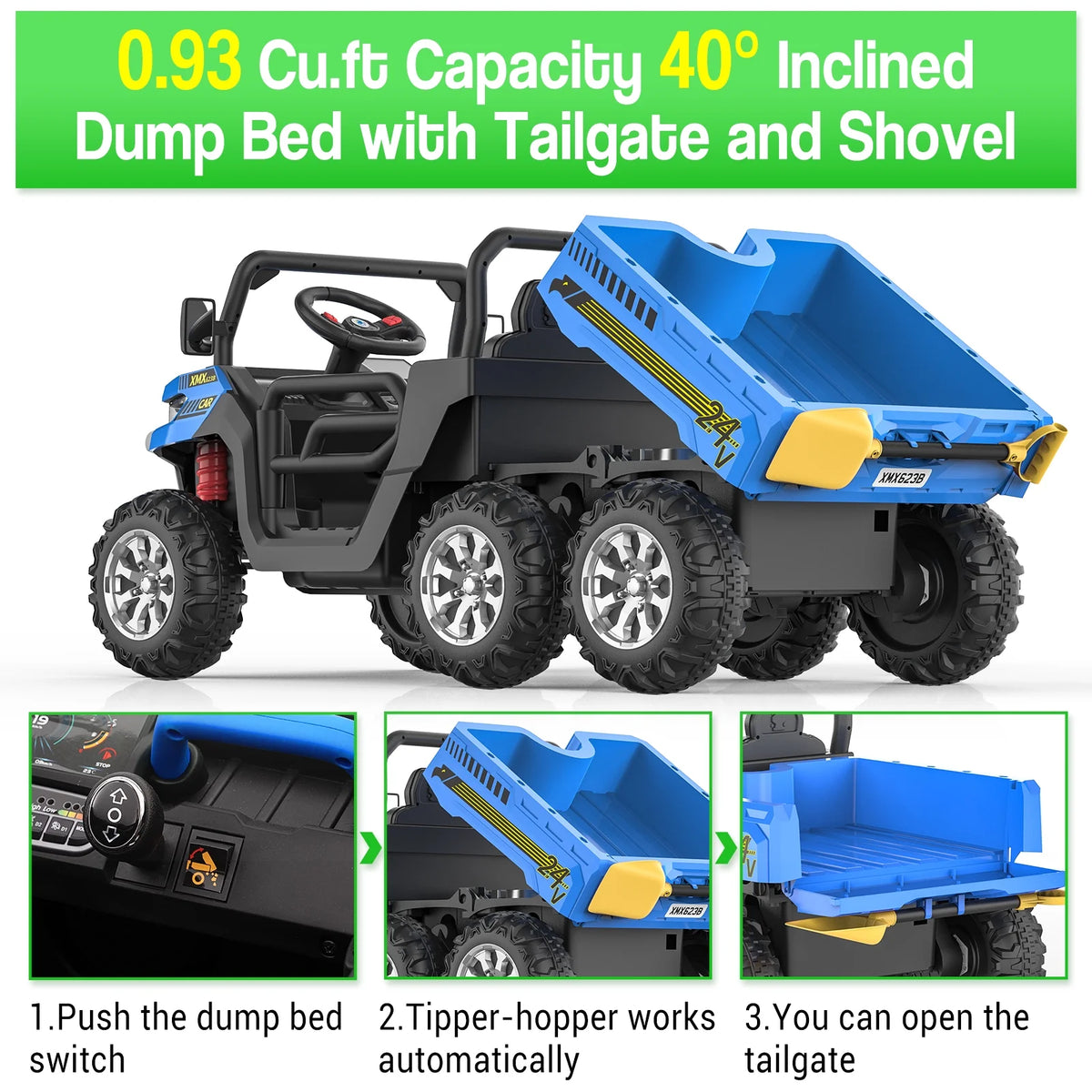 24V 6 Wheels Kids Electric Ride on Dump Truck with Trailer F3170
