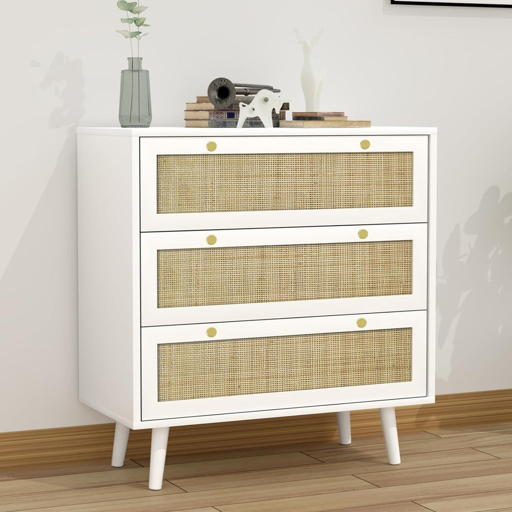White 3 Drawer Wood Dresser I19501