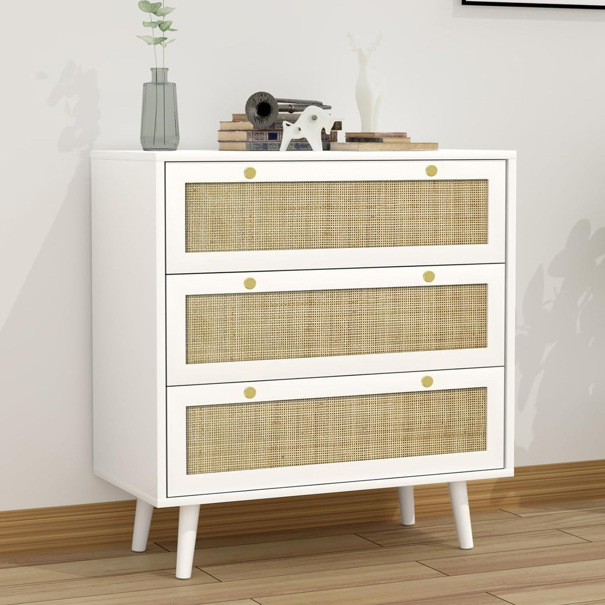 White 3 Drawer Wood Dresser I19501