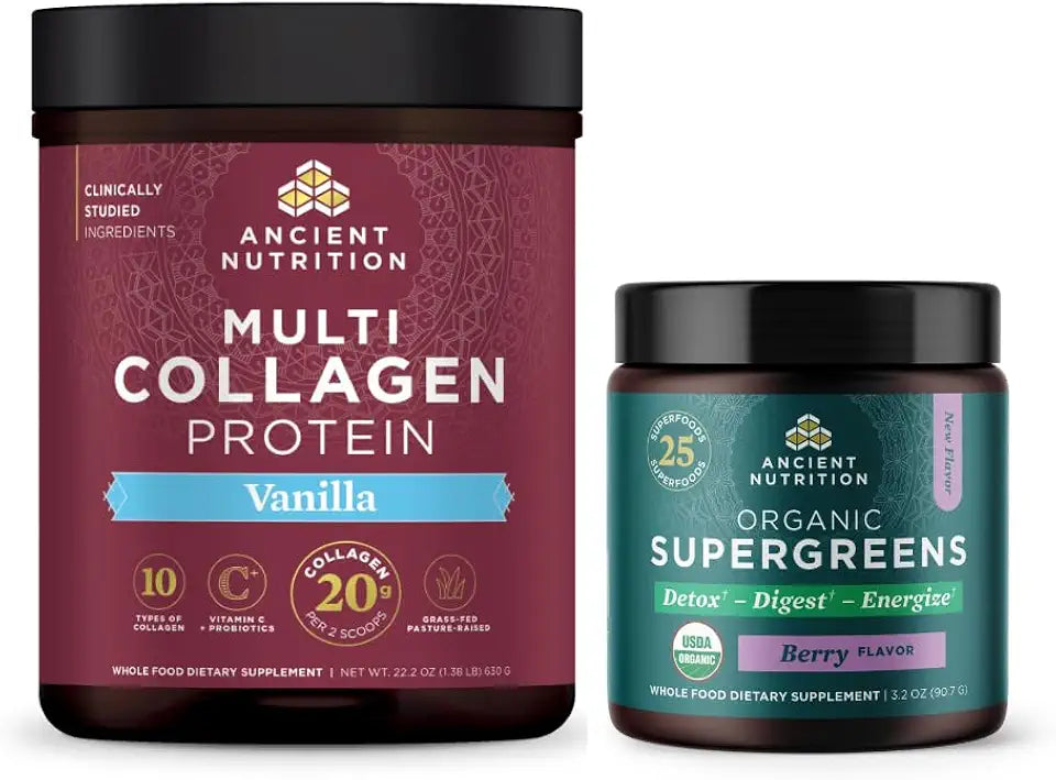 Vanilla Multi Collagen Protein Powder 60 Servings and Berry Supergreens Powder 12 Servings P301