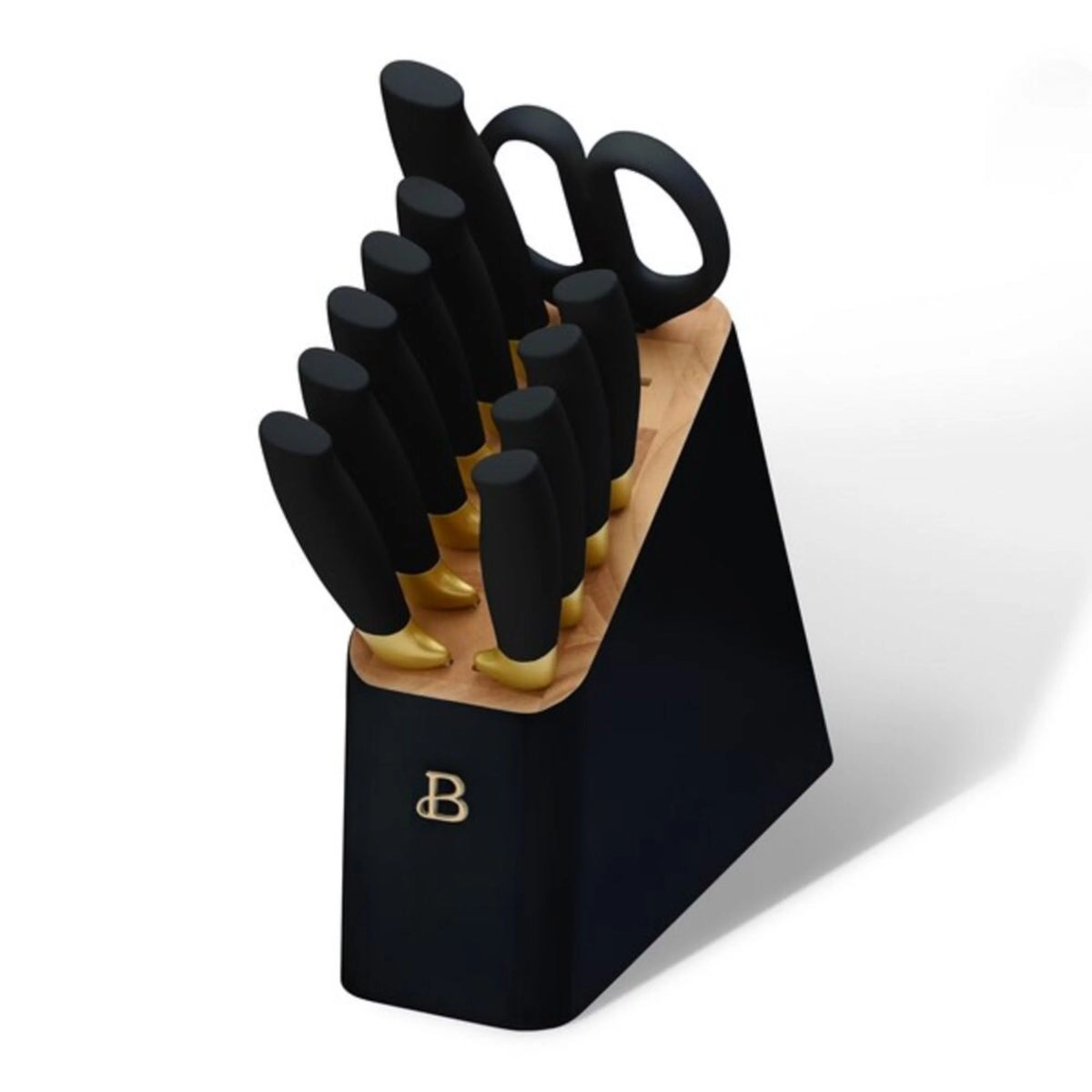 12 Piece Knife Block Set with Soft-Grip Handles White and Gold B1328