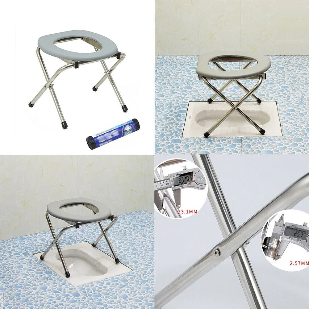 Portable Folding Toilet Seat with 10 Pcs Replacement Bags E85684
