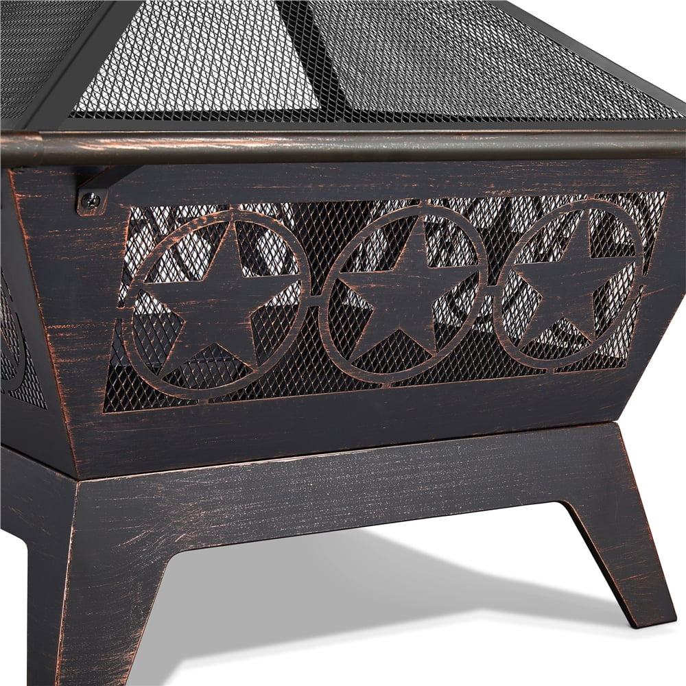 32in Square Steel Fire Pit with Mesh Cover R311897