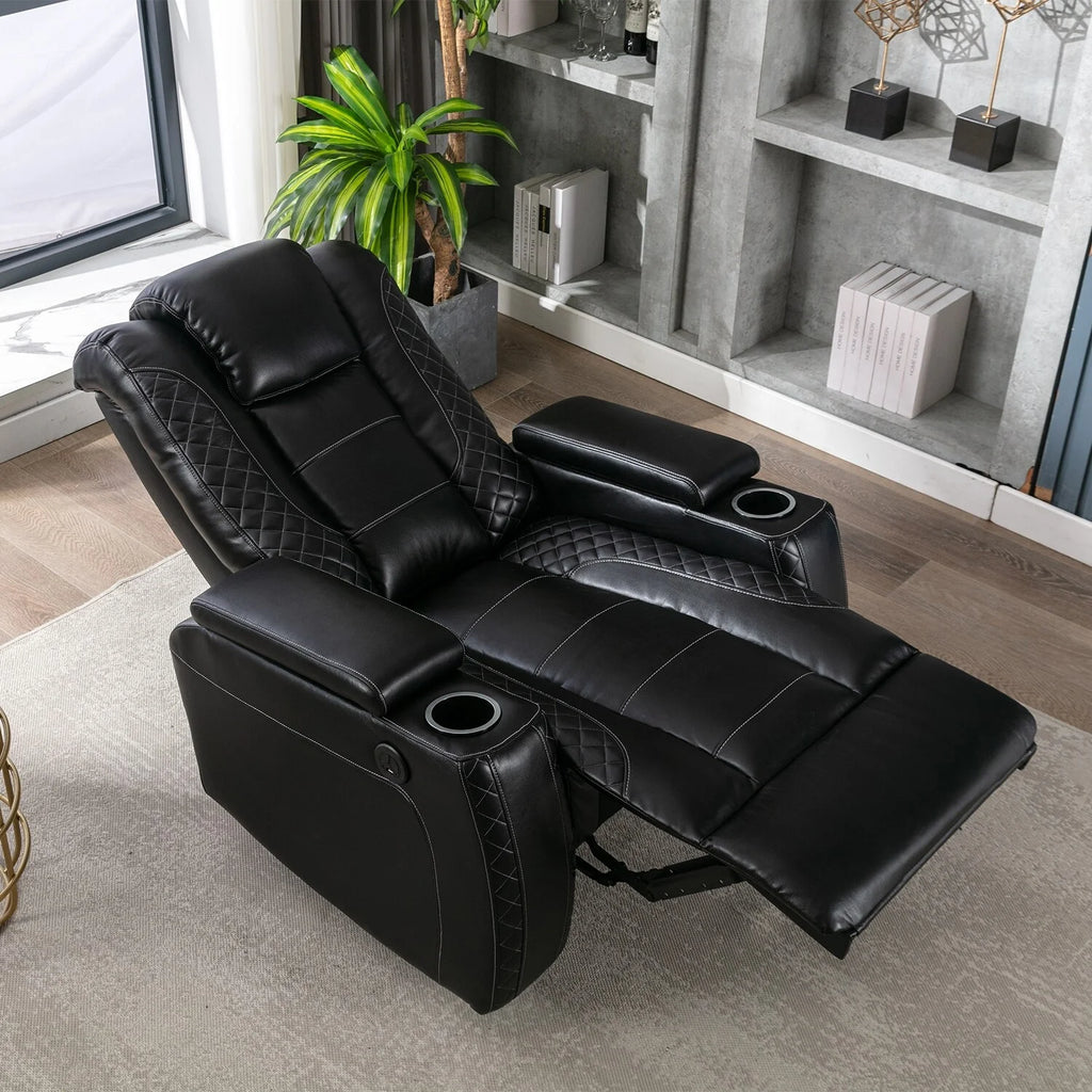 Oversized Faux Leather Home Theater Seating with Cup Holder Black E3353